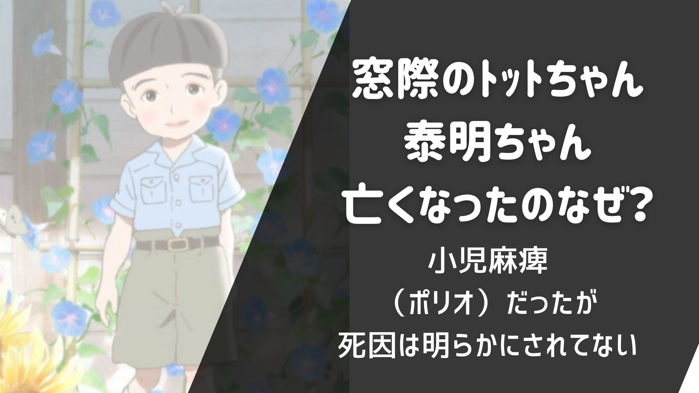 窓際のトットちゃんの泰明ちゃんが亡くなったのはなぜ?小児麻痺だが死因は明らかにされてない?